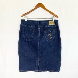 BABY PHAT Jean Co Y2K Denim Skirt Mini Size 16 Dark Wash‎ Embroidered